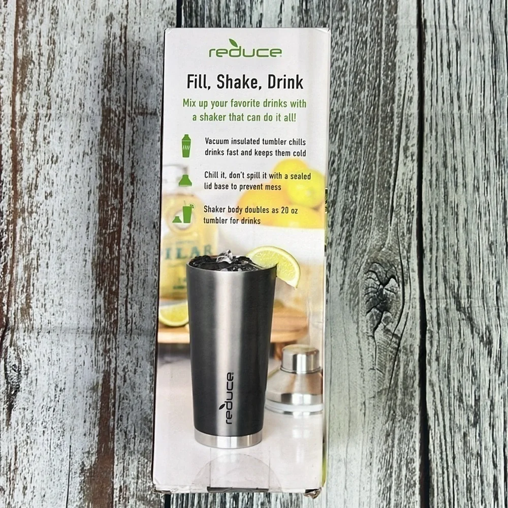 Reduce Stainless Steel Insulated Cocktail Shaker w/Built-In Strainer, 20oz Gray